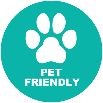 A branded teal icon indicating a pet-friendly environment